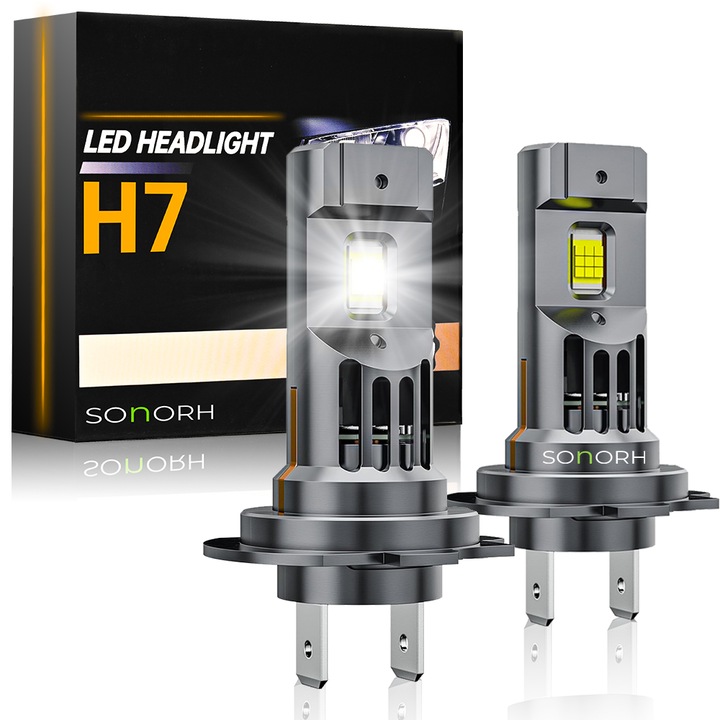 2 db H7 LED izzó készlet, 120W, Canbus, 12000LM, 6500K, ventilátor, Plug&Play, 30000 óra, IP68, SONORH