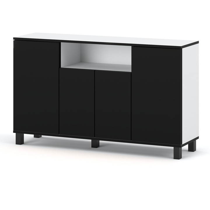 Comoda, Stiv-Meble, Model BEST4D_BMCZM, Best 4, Cu 4 Usi, Stil Scandinav, Design Modern, Constructie Solida, Perfect Pentru Orice Interior, Montare Simpla, Dimensiuni 140 x 35 x 80 cm, Placa Laminata, Alb/Negru