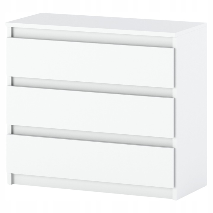 Comoda, Stiv-Meble, Model K3H_BMBM, Cu 3 Sertare Spatioase, Design Modern, Constructie Solida, Perfect Pentru Orice Interior, Montare Simpla, Compact Marime, Dimensiuni 80 x 33.5 x 71.5 cm, Placa Laminata, Alb Mat