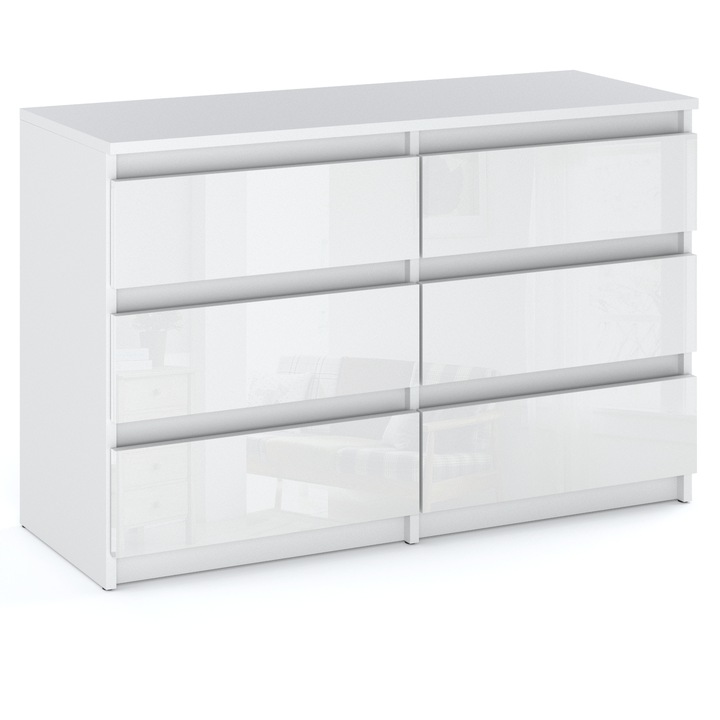 Comoda, Stiv-Meble, Model HITKSH_BMBP, Cu 6 Sertare Spatioase, Design Modern, Constructie Solida, Perfect Pentru Orice Interior, Montare Simpla, Dimensiuni 100 x 33.5 x 71.5 cm, Placa Laminata, Alb Lucios