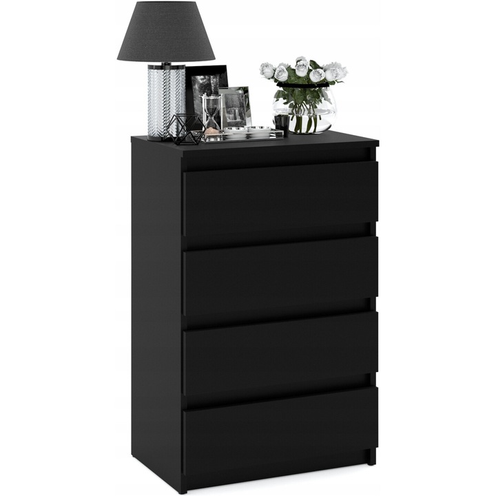 Comoda, Stiv-Meble, Model HIT KMH_CZMCZM, Cu 4 Sertare Spatioase, Design Modern, Constructie Solida, Perfect Pentru Orice Interior, Montare Simpla, Dimensiuni 60 x 33.5 x 92.5 cm, Placa Laminata, Negru Mat