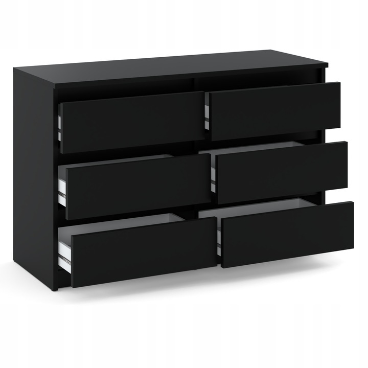 Comoda, Stiv-Meble, HIT, KSH_CZMCZM, 100x33.5x71.5 cm, 6 Sertare, PAL, Negru mat