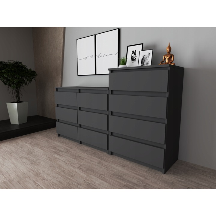 Comoda, Stiv-Meble, Model Z64_SZMSZM, HIT Set 64, Cu 10 Sertare Spatioase, Design Modern, Constructie Solida, Perfect Pentru Orice Interior, Montare Simpla, Dimensiuni 160 x 33.5 x 92.5 cm, Placa Laminata, Gri Mat