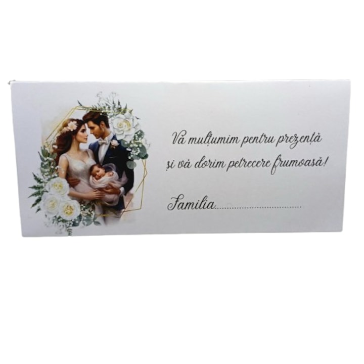 Set 10 plicuri bani, pentru nunta si botez, nuntez, cu buzunar interior lipit, 10x21 cm