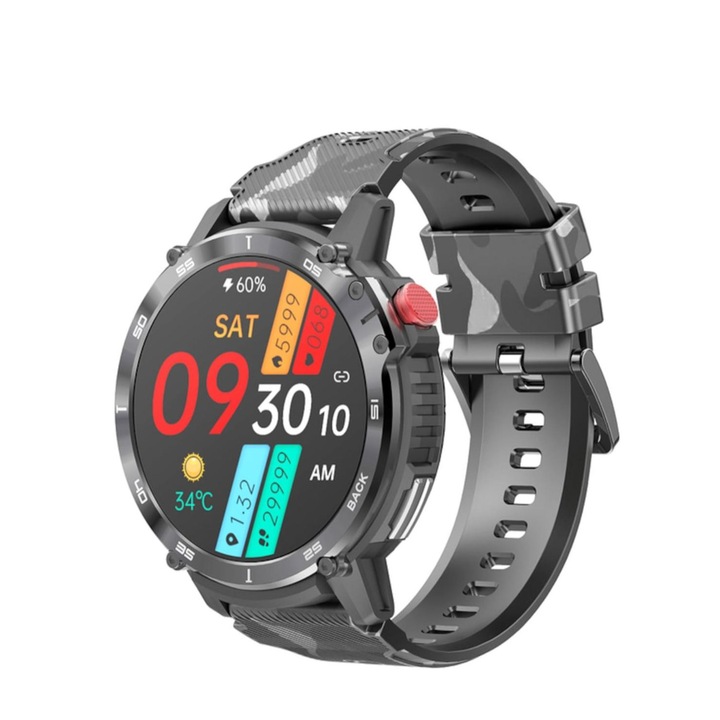 Ceas smartwatch barbati AMYMAT® C22 Pro Ultra, 1.6 inch, apel bluetooth HD, multi sport, ritm cardiac multi point, tensiune, oxigen, carcasa metalica, difuzor, IP68, negru