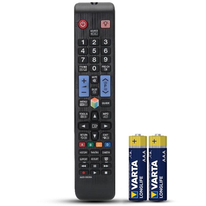 Telecomanda compatibila Samsung LCD/LED, Smart, AA59-00638A, butoanele volum/program iluminate, TEMIX®, baterii incluse