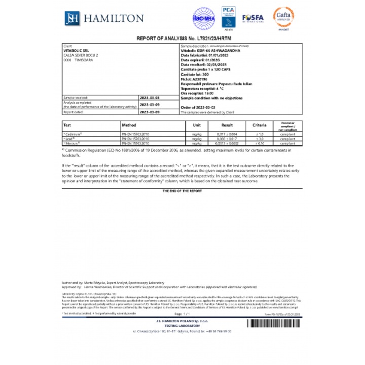 Supliment Ashwagandha Vitabolic KSM-66, 120 capsule, extract standardizat, 300mg/capsula, pentru reducerea stresului, formulă pentru bărbați și femei