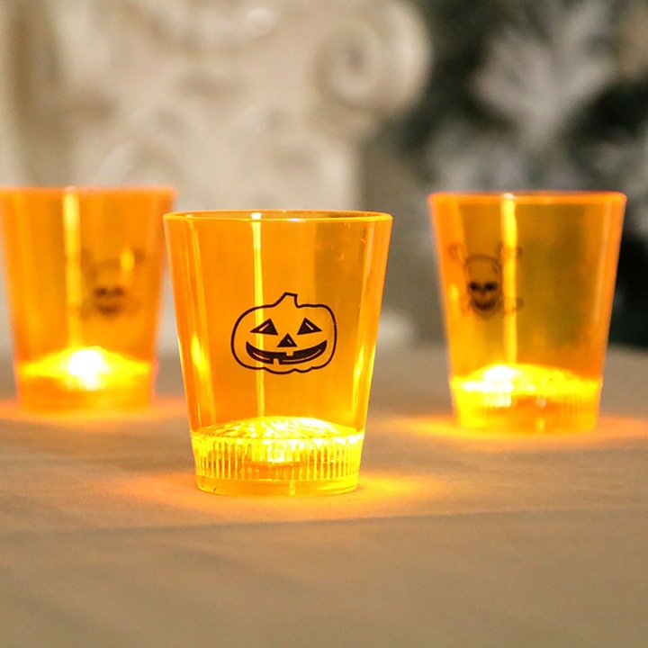 Set de 3 lumini de dovleac de Halloween, Ronyes®, cupe cu LED-uri, baterii incluse, accesorii decorative de Halloween, accesorii creative de vacanta, portocaliu
