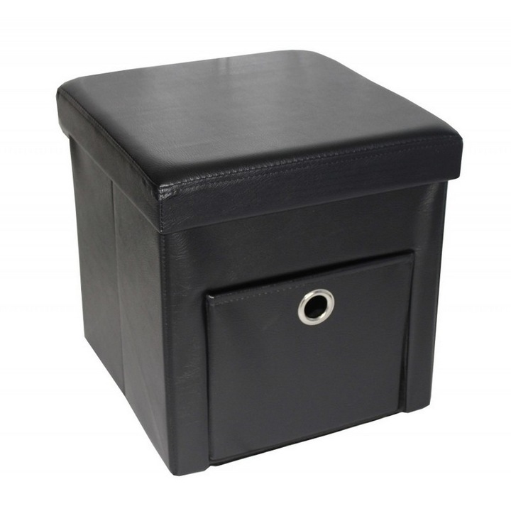 Zámla tárolódobozzal HouseXL™ 6100, Méretek 38X38X38cm, Max. 150 kg, Puha ökológiai bőr huzat, Fekete