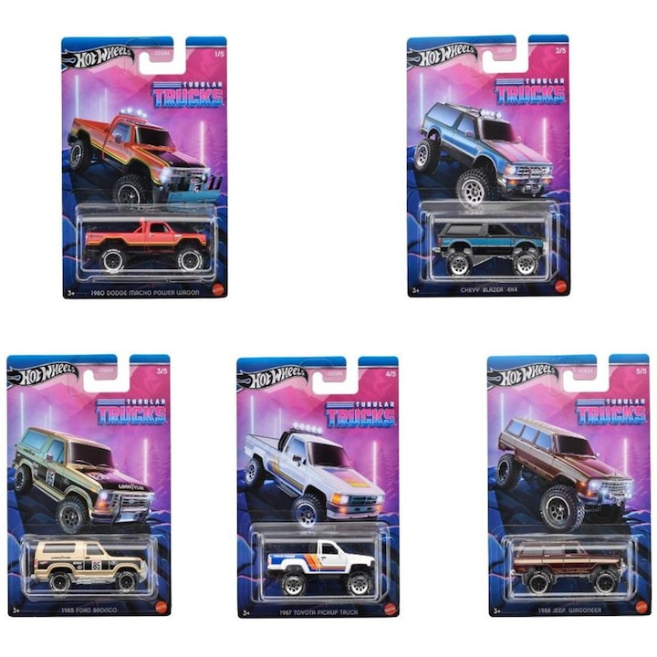 Set 5 masinute metalice Hot Wheels, Tubular Trucks Mix 1, 987G-GDG44, 1:64, Multicolor