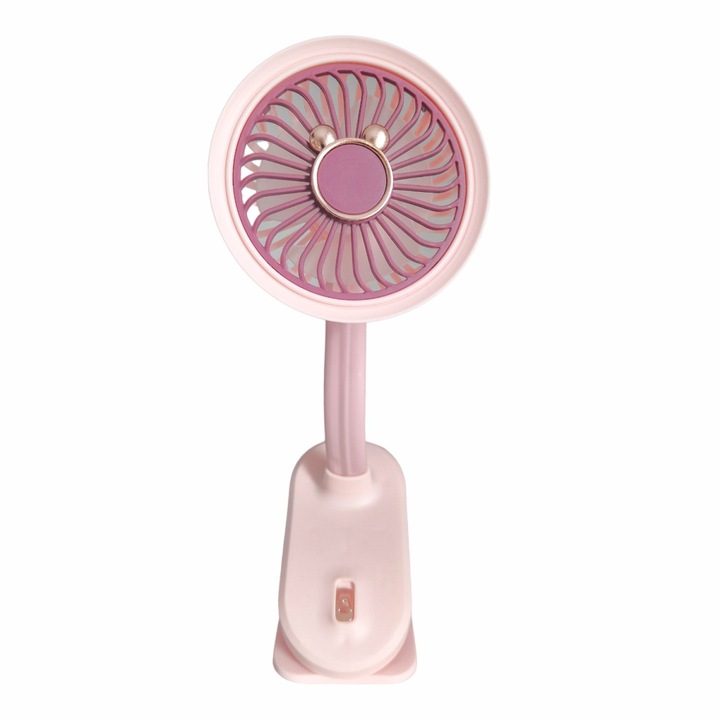 Вентилатор, с батерия, Naimeed D5860, USB, розов, 105x240x90 мм