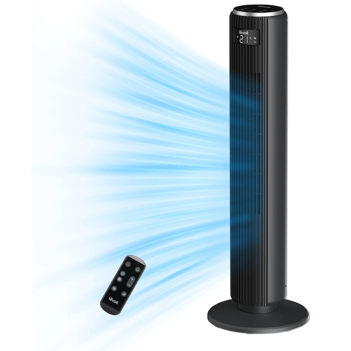 Ventilator turn Levoit, 92cm, 5 viteze, 4 moduri de functionare, foarte silentios, telecomanda, negru