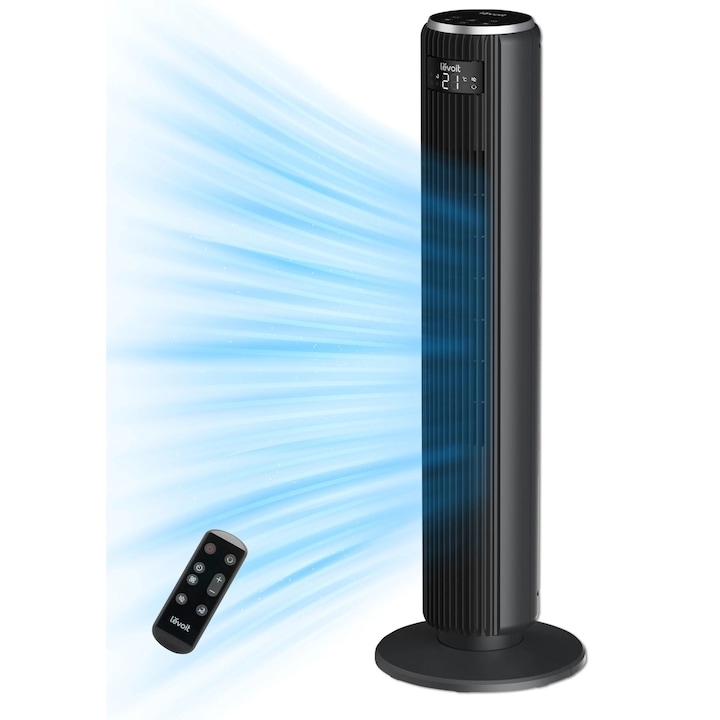Ventilator turn Levoit, 92cm, 5 viteze, 4 moduri de functionare, foarte silentios, telecomanda, negru