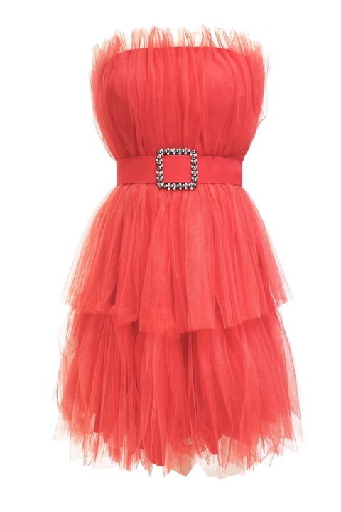 Rochie de dama eleganta, scurta, tulle, Rosu