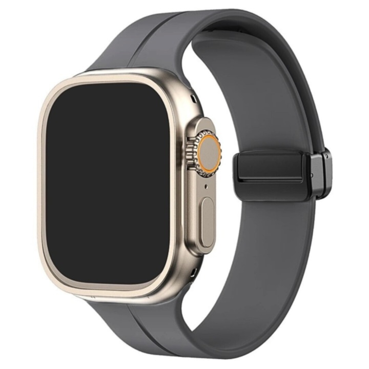 Curea silicon magnetic, compatibila cu Apple Watch 1/2/3/4/5/6/7/8/9/10 46mm/SE/ULTRA, 42/44/45/46/49mm, Dark Grey