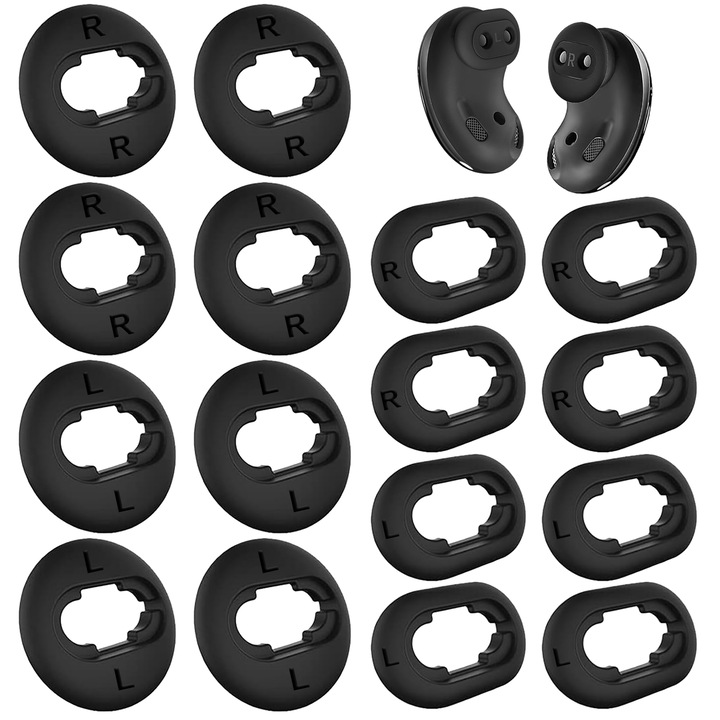Set 8 perechi dopuri urechi, silicon moale, negru, compatibile cu Samsung Galaxy Buds Live SM-R180