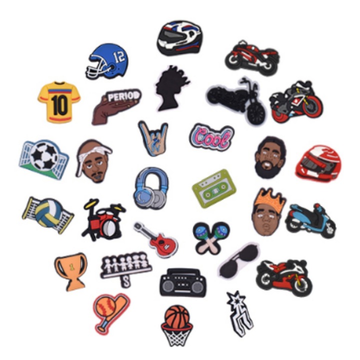 Set 30 accesorii pentru saboti, AMRNUGL, PVC, Forme diferite, Multicolor