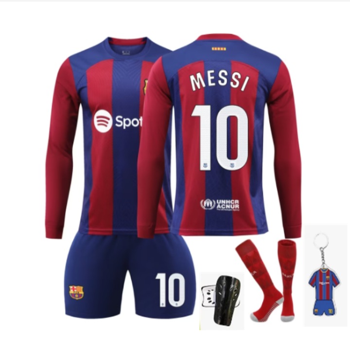 Gyermek sportfelszerelés Barcelona Messi hosszú ujjú futballing szett, ANUTETOUNI®, poliészter, kék/piros
