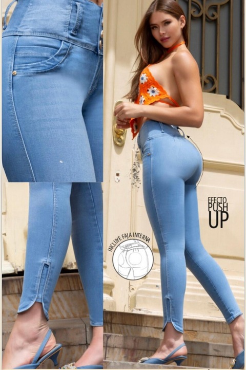 Колумбийски пуш-ъп дънки, перфектна кройка, La Diva, светло сини, номер 36