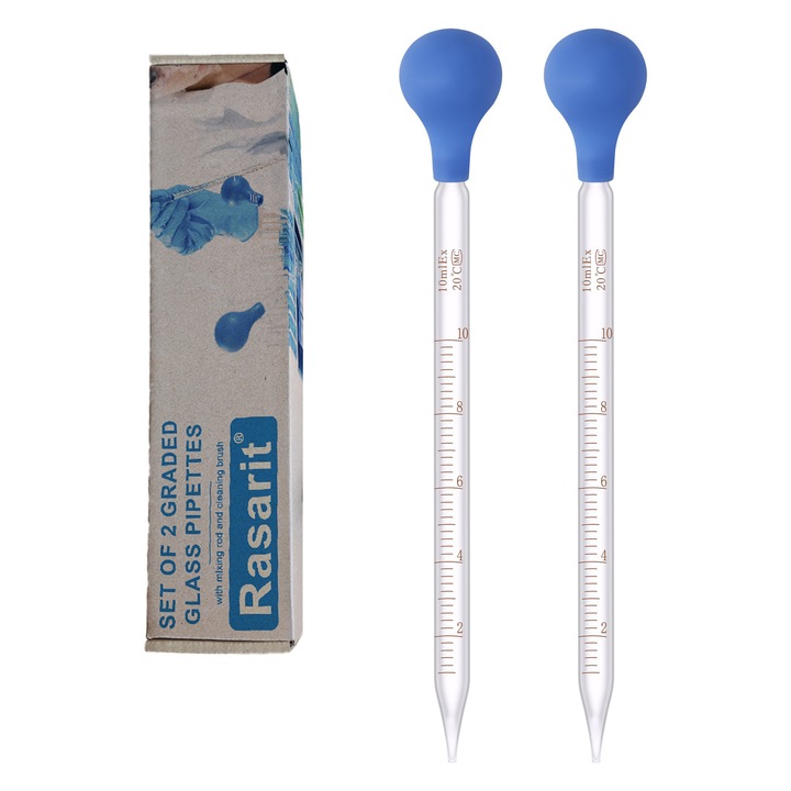 Set 2 pipete din sticla gradate, 10ml, cu capac de cauciuc