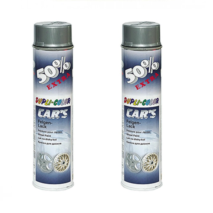 Pachet 2 x Vopsea Spray Argintiu Dupli-Color pentru Jante 600ml