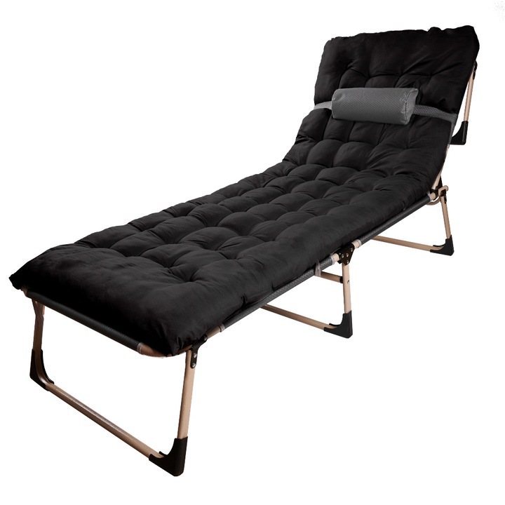 Luka összecsukható kemping nyugágy, 193x66x23cm, acél, 2 párnával, fekete