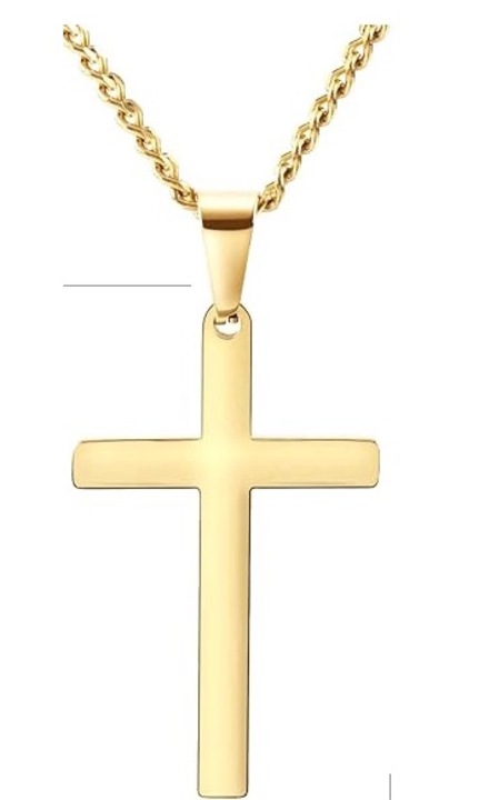 Colier cu pandantiv in forma de cruce, inox, auriu