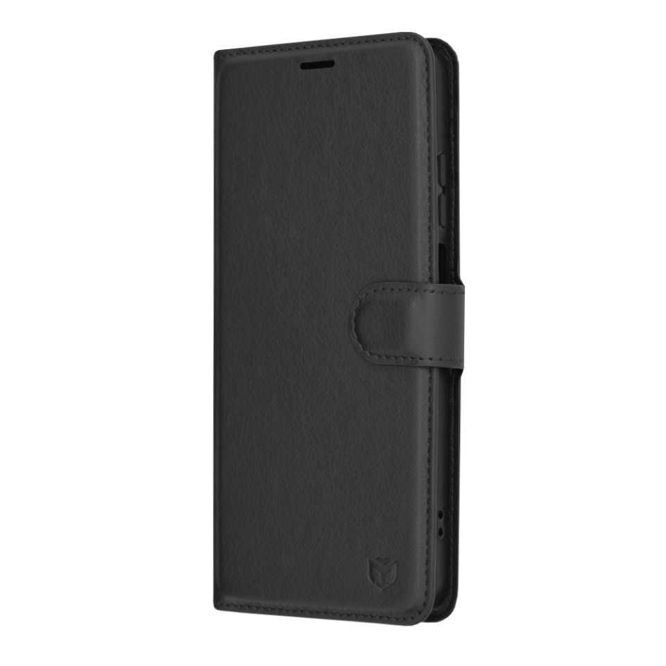 Husa pentru Motorola Moto G04 / Moto G24 / Moto G04s / Moto E14, SKYDDAR INNOVATION, Leather Folio tip Carte, cu Portofel Interior, Finisaje Premium, set cu sticker, Negru