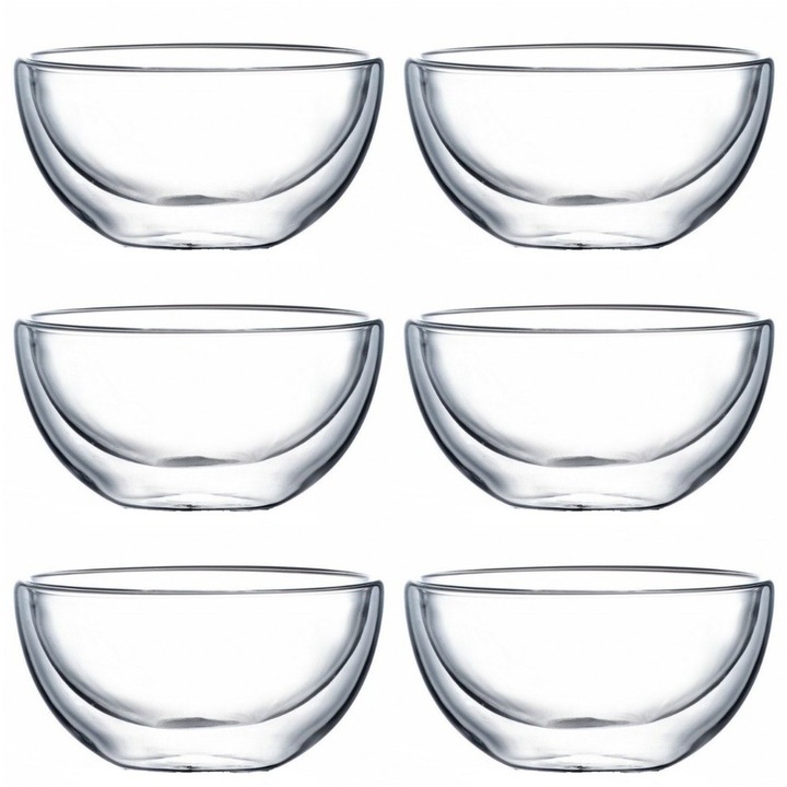 6 db Xava tál készlet, boroszilikát üveg, dupla falú, 500 ml