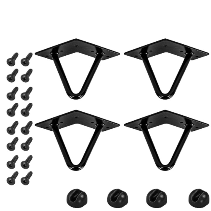 Set de 4 picioare de masa, 10 cm, 2 tije negru, STILISTA