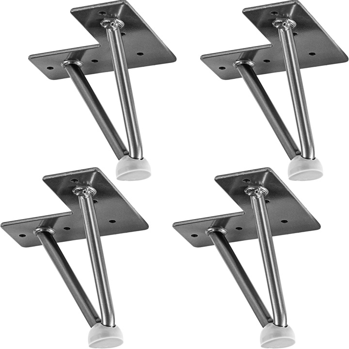 Set de 4 picioare de masa, 10 cm, 2 tije argintiu, STILISTA