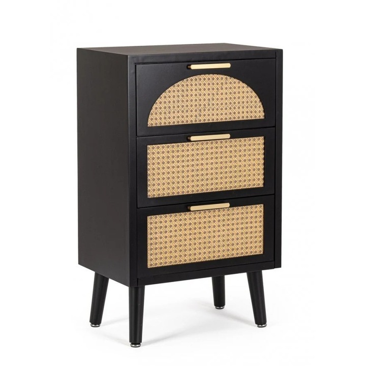 Három fiókos komód, fekete, 45x30x75 cm, Josine, Igen