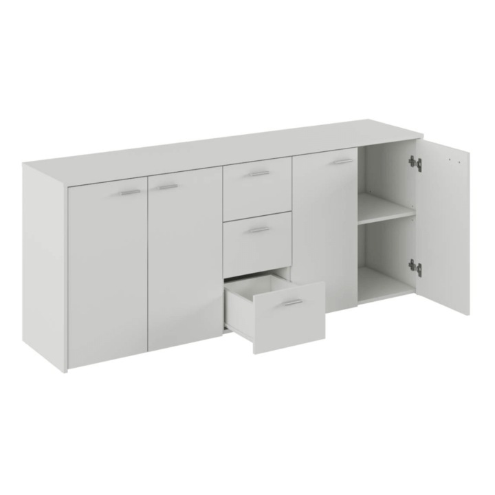 Comoda combinata, alba, cu 4 usi si 3 sertare, din PAL melaminat, dormitor, living, hol, 180x42x74, 5 cm