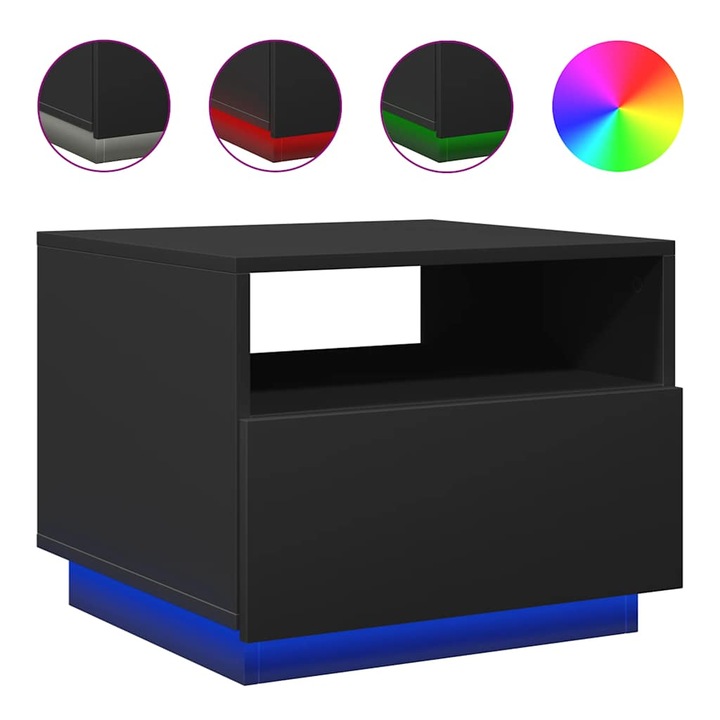 Маса за кафе с LED осветление vidaXL, Черна, 50x49x40 см, 15.55 Kg