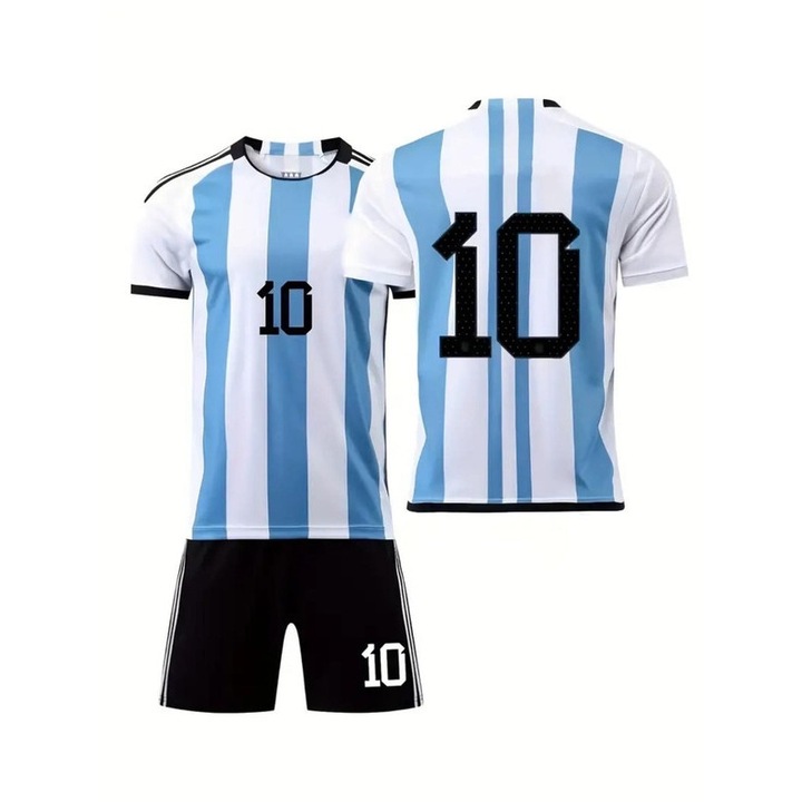 Екипировка Меси деца Аржентина Футбол, Бял/Ледено синьо/Тъмнокафяв