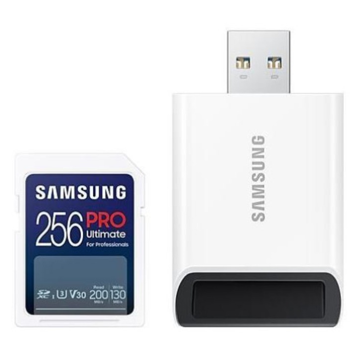 Карта памет Samsung PRO Ultimate, 256GB, SDXC, UHS-I U3, V30, включен USB адаптер