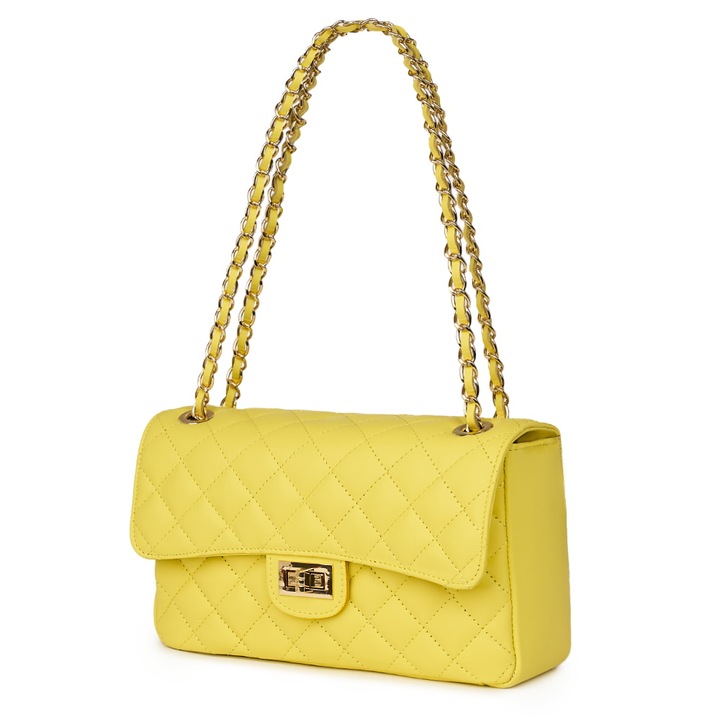 Szalmasárga Angela steppelt bőrtáska