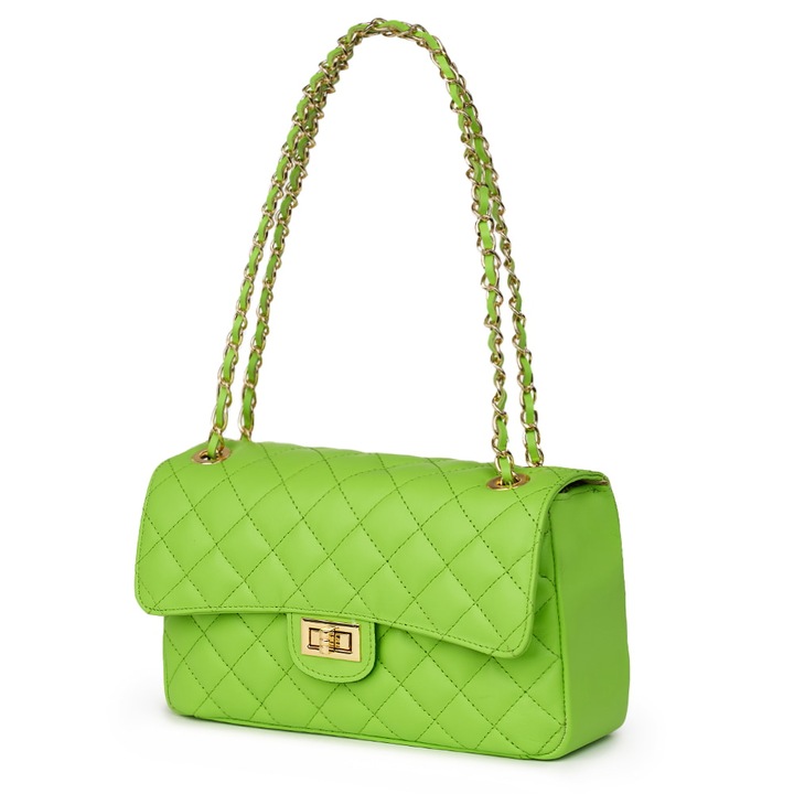 Angela világoszöld steppelt bőr táska