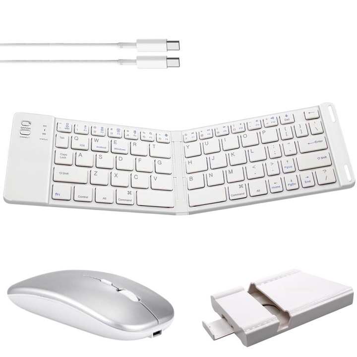 Danlyss összecsukható billentyűzetkészlet, hordozható, Bluetooth-kapcsolat, IOS, Android és Windows, egér, USB-C kábel, többfunkciós tok és egér