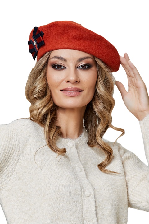 Bereta de dama Ralenne Petula cu fundita, 100% Lana, Caramiziu