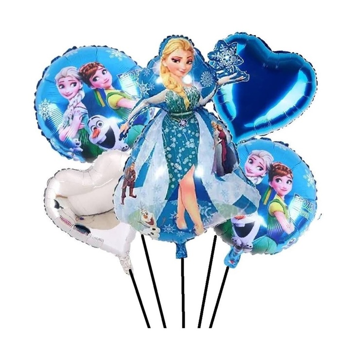 Buchet 5 baloane folie Elsa KidMania® Frozen, 60x45 cm