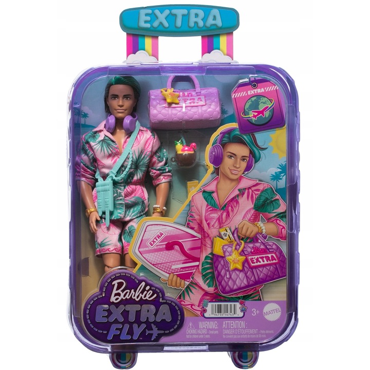 Кукла Barbie Extra Fly Ken Beach, Mattel, Пластмаса, С аксесоари, 3 години+, Многоцветна