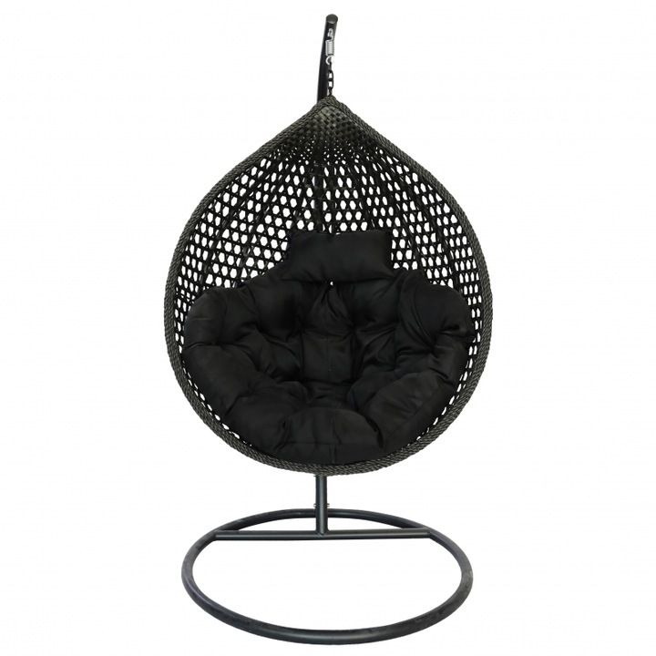 Leagan tip cuib DeHome® Joy 200 negru cu suport inclus, perna neagra, greutate suportata 150 kg