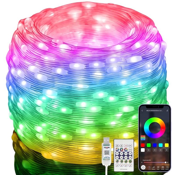 Beanda LED exterior, AxmasPtreeP, 200 LED-uri, sincronizare muzica si voce, multicolor