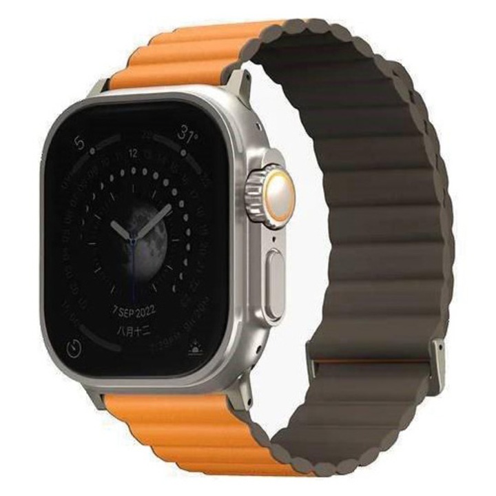 Каишка за Smartwatch UNIQ Revix Premium, Съвместима с Apple Series 1/2/3/4/5/6/7/8/9/SE/SE2/Ultra/Ultra 2 42/44/45/49 мм Edition Reversible Magnetic, Orange