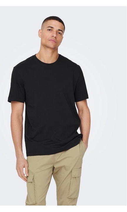 Férfi póló, Only & Sons, 47458, pamut, XS INTL, fekete