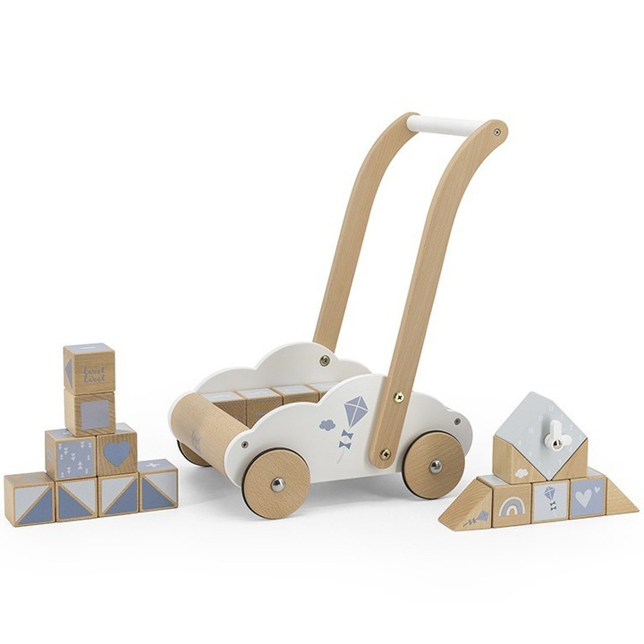 Premergator din lemn Label Label cu spatiu de depozitare, bleu