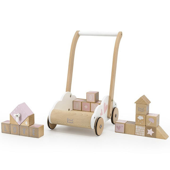 Premergator din lemn Label Label cu spatiu de depozitare, roz