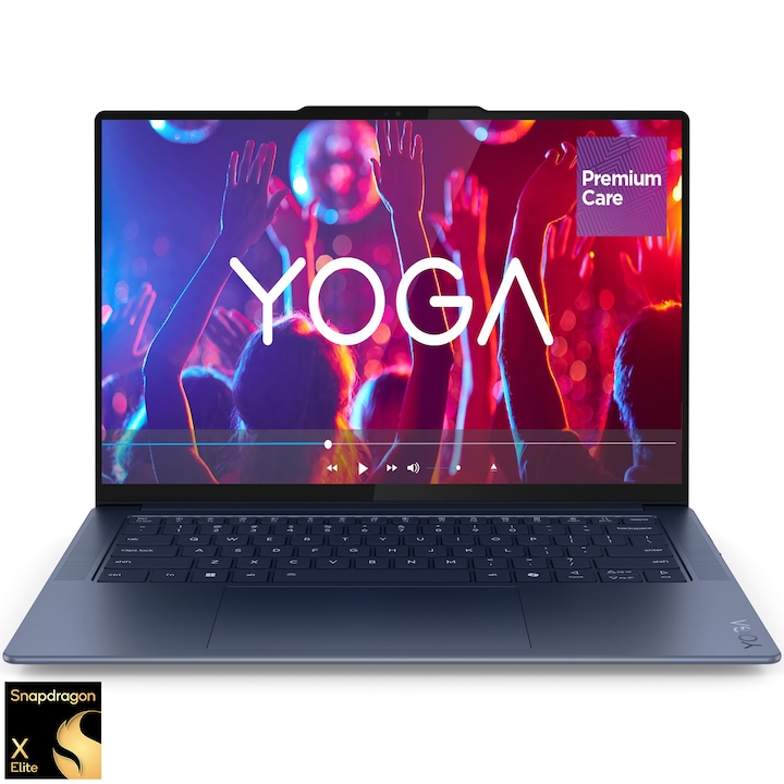 Laptop ultraportabil Lenovo Yoga Slim 7 14Q8X9 cu procesor Qualcomm® Snapdragon® X Elite X1E-78-100 pana la 3.4GHz, 14.5", 3K, OLED, Touch, 32GB LPDDR5x, 1TB SSD, Qualcomm® Adreno™ GPU, Windows 11 Pro, Cosmic Blue, 3y Premium Care