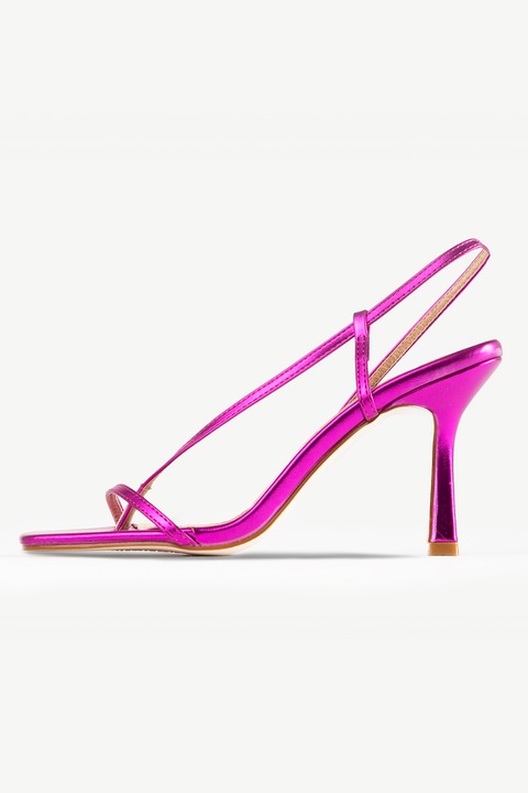 RAID®, Sandale de piele ecologica cu toc si aspect metalic Wendy, Roz deschis